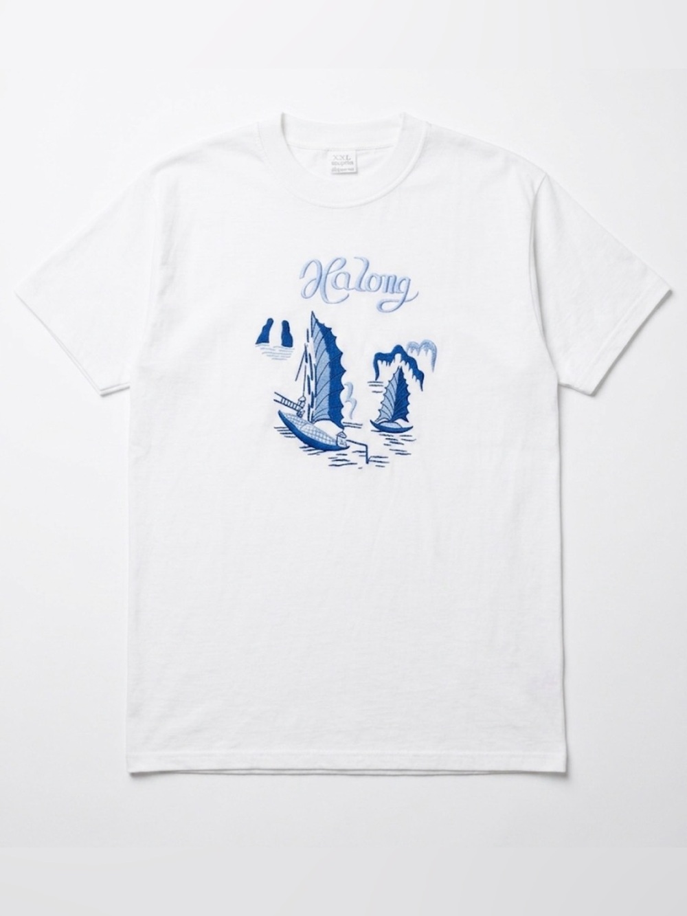 Vintage Ha Long Bay Vietnam Embroidered T Shirt Mens XXL White Sailboat Graphic